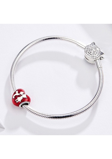 S925 Ayar Gümüş Kırmızı Kalp Erkek Kız Boncuk Dıy Bilezik Kolye Aksesuarları Çok Renkli