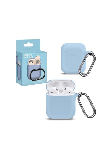Proaks  Airpods Uyumlu 1/2 İçin Klipsi Olan Silikon Kılıf 419159839 Açık Mavi
