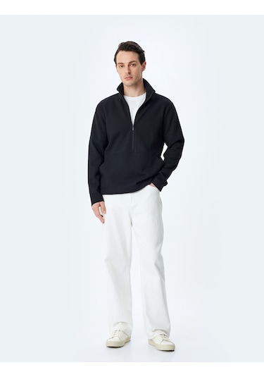 Koton Kanguru Cepli Uzun Kollu Basic Yarım Fermuarlı Sweatshirt Siyah 5wam70249mk Siyah