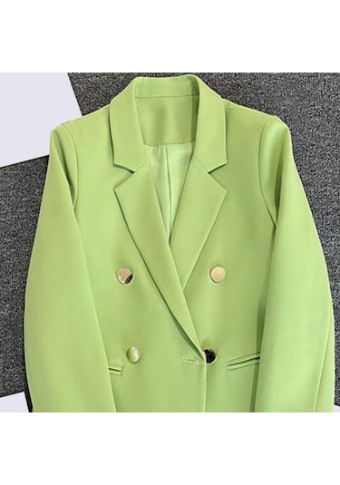 İlkbahar Sonbahar Takım Elbise Ceket Yaka Uzun Kollu Çift Sıralı Takım Elbise Ceket İle Bej