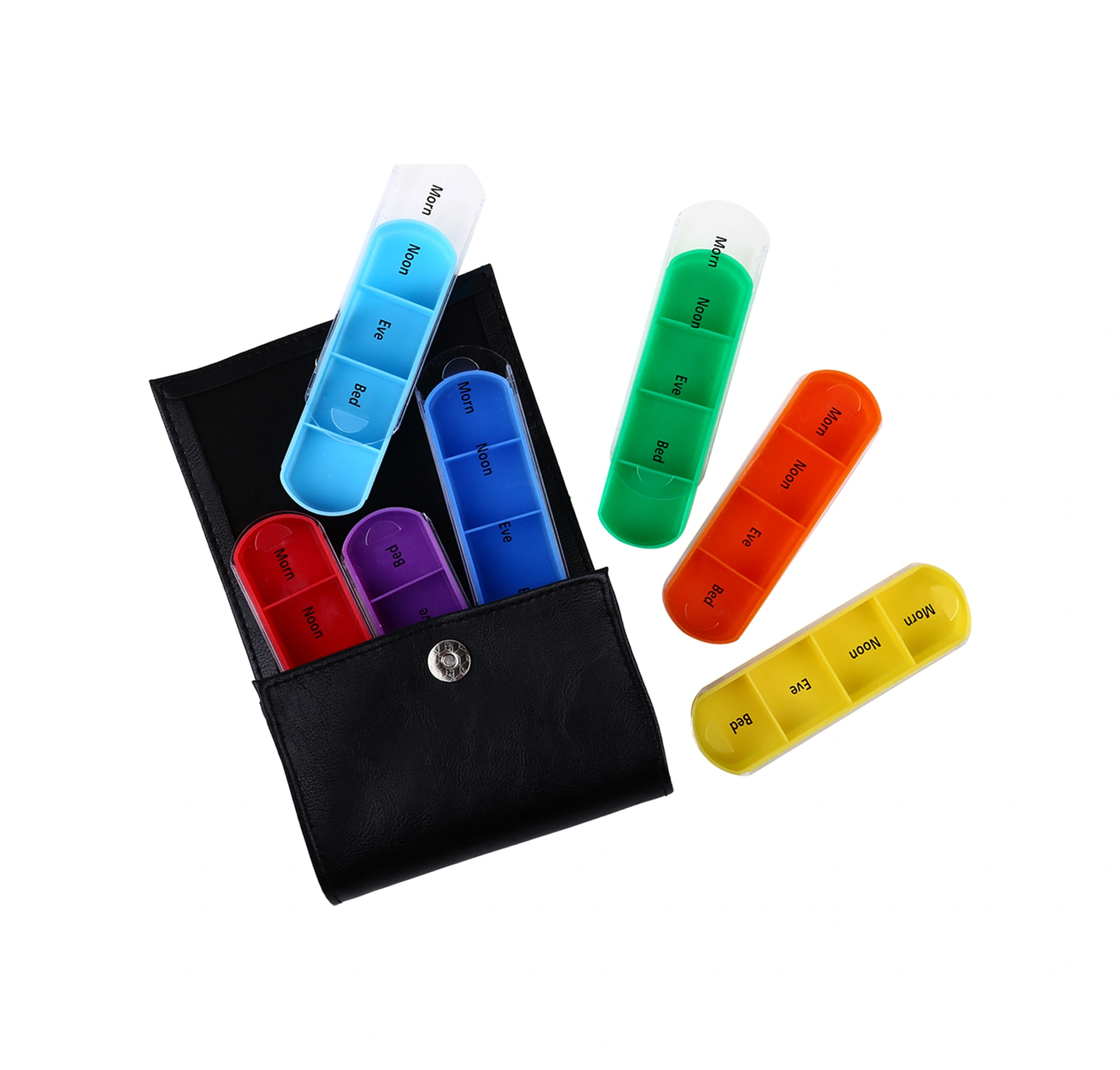 Geeksen Siyah Pu Deri İçerisinde 7 Adet 4 Bölmeli Mini İlaç Kutusu - Zaman Etiketli Taşınabilir İlaç Depolama Kutusu Diğer