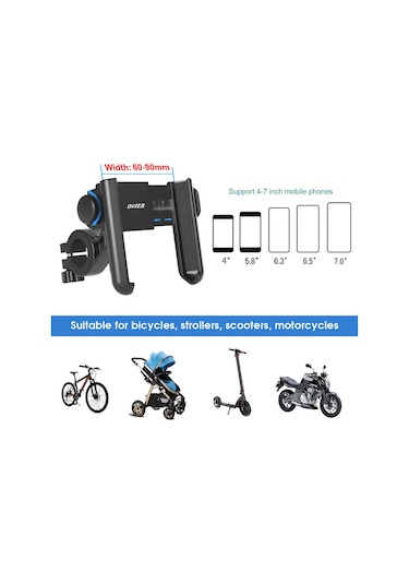 Odier Motosiklet - Bisiklet Telefon Tutucu 360 Derece Döndürme Telefon Siyah