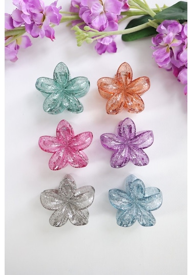 6 Adet Simli Lotus Saç Tokası 6 Farklı Renk- 6 Cm Orta Boy - Hafif Ve Dayanıklı Çok Renkli