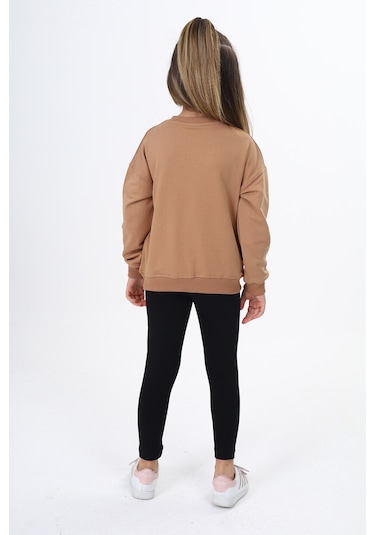 Toontoy Kız Çocuk Baskılı Taytlı Takım Kahverengi