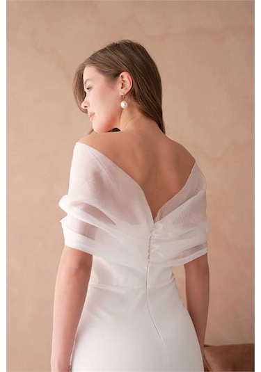 Dip Moda Dipmoda Kadın Beyaz Tül Ve Taş Detaylı Abiye Elbise Dpnbs9372 Beyaz