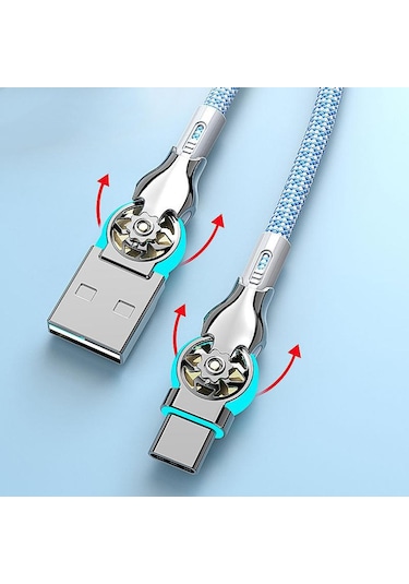 Vaorlo Çift 180 Dönebilen Şarj Kablosu Naylon Veri Kablosu Tip-c 65w Hızlı Şarj Xiaomi Huawei Telefon Hattı İçin