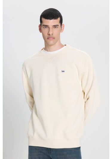 Regular Fit Normal Kesim %100 Pamuk Bisiklet Yaka Şardonlu Kırık Beyaz Sweatshirt L81ıry102 Beyaz