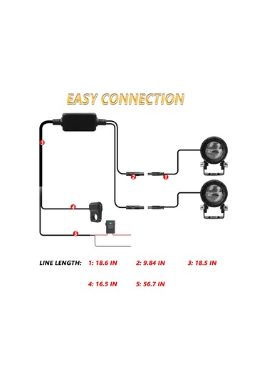 30w 3000lm 6000k Motosiklet Çift Lensli Led Spot Işığı, Kontrol Kablosu Seti İle Siyah