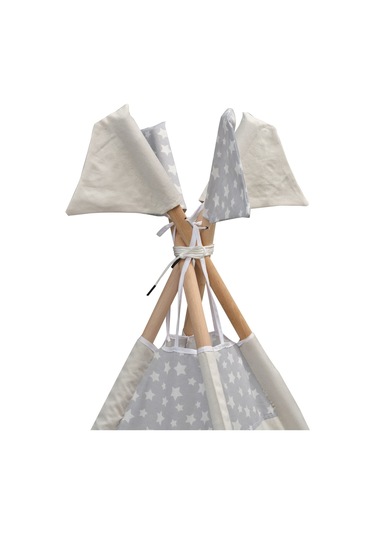 Exorbaby Lüks, Büyük Boy, Ahşap ve Pamuklu Naturel Kumaş, Toplanmaz, Devrilmez, Puf Minderli Oyun Çadırı Gri