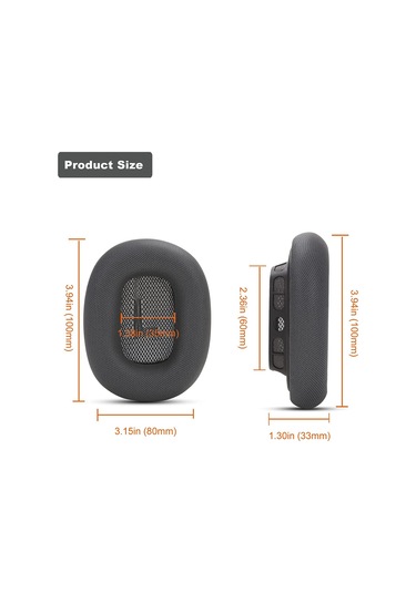 Yaozixa Kulaklık Minderi Kumaşlı,  Kulaküstü Kulaklıklara Uyumlu, Gürültü Engelleme, Siyah Gri, 2 Adet Paket Koyu Gri