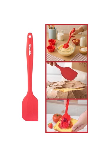 Silicolife Büyük Spatula, Isıya Dayanıklı Yanmaz Yapışmaz Tek Parça Silikon Spatula 26cm Kırmızı Kırmızı