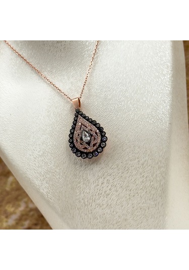 Elmas Montür Rosegold Damla Gümüş Set Takım - Lvrset08 Rose Gold