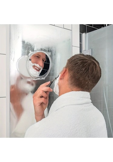 Boatshop1 Buhar Yapmayan Beyaz Duş Aynası Emme Başlıklı Döner Saç Tıraş Aparatlı Kompakt Banyo Aksesuarı White Ahşap