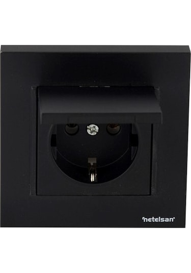 Netelsan Byobu Siyah Kapaklı Topraklı Priz - Çerçeveli
