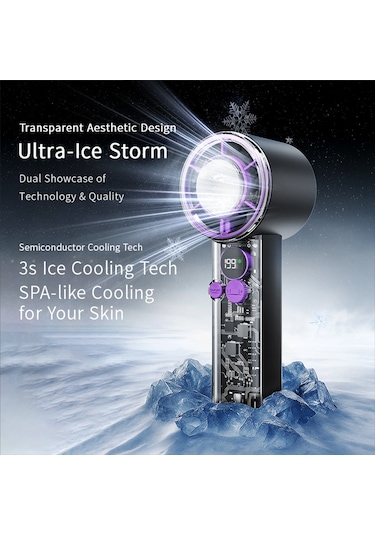 F03 199 Hız Ayarlanabilir 10w Soğuk Kompres Soğutma Fanı Dijital Ekranlı Taşınabilir Turbo El Fanı - Siyah Siyah