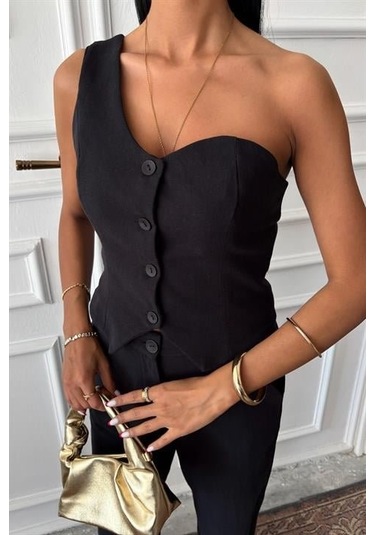 Tek Omuz Büstiyer Plazzo Pantolon Viscon Takım 10159 Si Yah