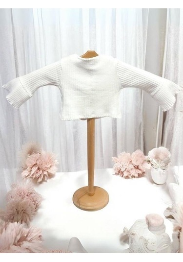 Kız Çocuk Kolları İspanyol Kol Düğmeli Hırka-15214 Ekru
