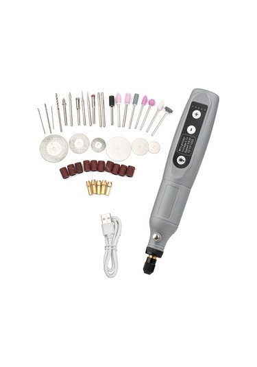 El Tutan Akıllı Şarjlı Minik Elektrikli Taş Oyma Makinesi - Parlatma, Kesme, Kazıma Fonksiyonlu Gri Renkli Set