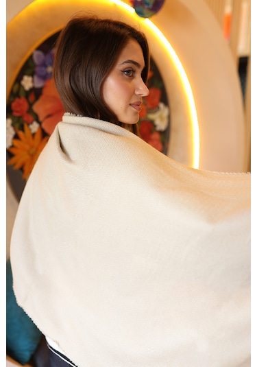 Yumuşak Dokulu Kalın Düz Atkı Omuz Şalı 70x180 CM 1206 Bej