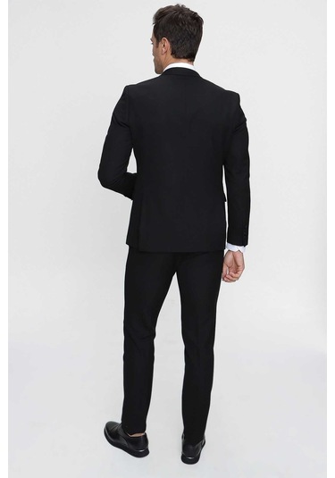 Morven Erkek Basic Düz Slim Fit 3lü Takım Elbise Slim Fit - 542408291 - Siyah
