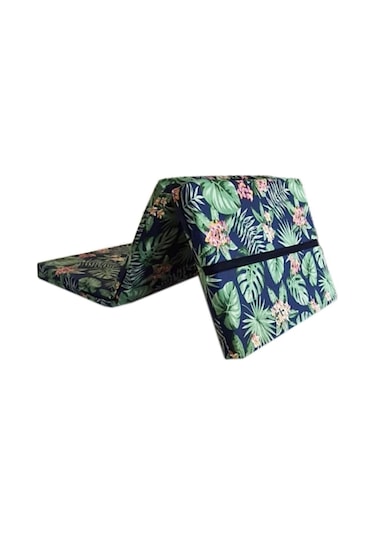 Katlanir Kamp Yataği Çadir Yataği 80x180 8 Cm Işbir Gri Kalin Sünger Yeşil Yaprak Mavi - Yeşil