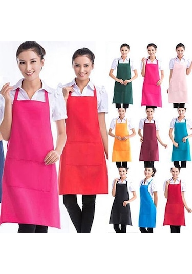 Bordo Unisex Basit Saf Renk Mutfak Restoran Önlüğü Cepli Pişirme Önlüğü