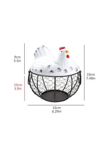 Tavuk Figürlü Yumurta Meyve Tutucu Mutfak Organizer Sepet Beyaz - Siyah