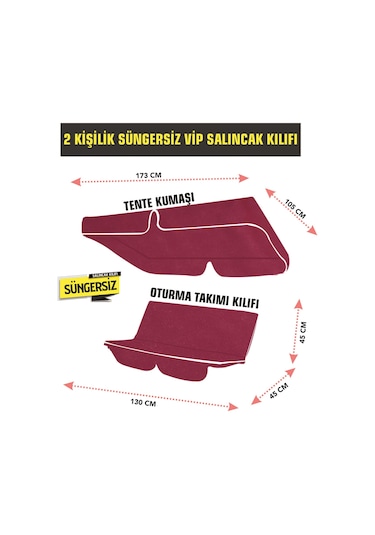 Viphomeconceptltd 2 Kişilik Salıncak Minder Kılıfı (Süngersiz) Tenteli Bordo