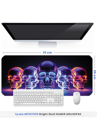 70x30cm Bright Skull İlyuka Mp207030 Büyük Boy Xl Gaming Mousepad