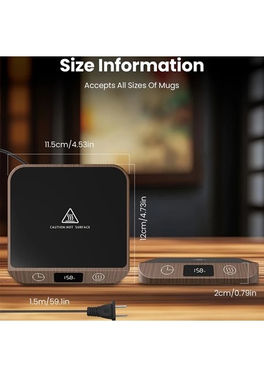 Willowhaven Koyu Ahşap Desenli 6 Ayar Ve Zamanlayıcılı Mug Isıtıcı Kahve Çay Süt İçecek Isıtma