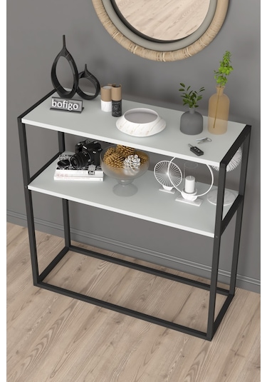 Metal Ayaklı Dresuar Dekoratif Raflı Dresuar Beyaz