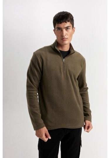 DeFacto Haki Tüylenme Yapmayan Soğuk Geçirmez Regular Fit Dik Yaka Fermuarlı Polar Sweatshirt Y3996AZNSKH469 DeFacto Haki Tüylenme Yapmayan Soğuk Geçirmez Regular Fit Dik Yaka Fermuarlı Polar Sweatshirt Y3996AZNSKH469