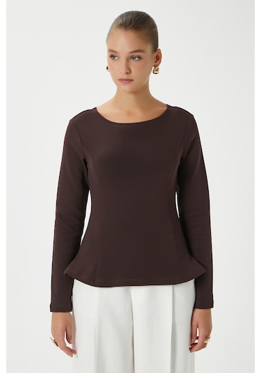 Ritnice Kadın Runa Premium Kahverengi Peplum Bluz Kahverengi