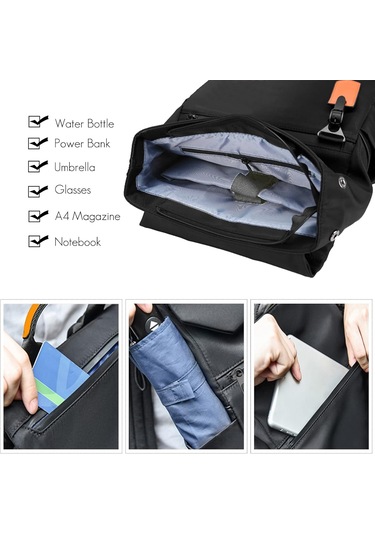 Dizüstü Bilgisayar Sırt Çantası 15,6 İnç Seyahat Sırt Çantası Usb Şarjlı Okul, Eğlence, İş, Su Geçirmez Naylon Siyah