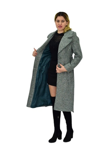 Kadın Pıtırcık Uzun Kaşe Kaban Bgl-st04121 Yeşil