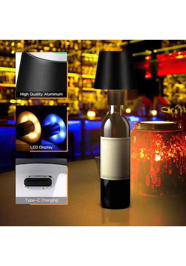 Cbtx Wy22519 Şarj Edilebilir Rgb Led Lamba Taşınabilir Masa Lambası Bar Parti Dokunmatik Kontrol Şarap Şişesi Işığı - Siyah