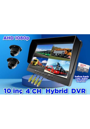 2 Adet Ahd 1080p Ultra Mini Kamera Ve 10 İnç Dvr Monitör Set 12 V