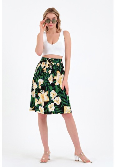Brz Collection Çiçek Desenli Viskon Etek Çok Renkli