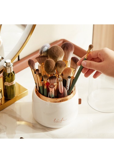 Yaozixa Beyaz Dönen Pudra Fırçası Kutusu - Evde Makyaj Malzemelerini Tozdan Koruyucu, Parlak Ve Konforlu Saklama Aleti Beyaz