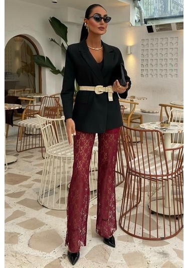 Modasize İçi Astarlı Dantel Pantolon 0081 Bordo