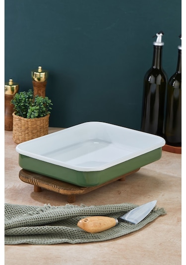 25 X 35 Cm Özel Tasarım Yemeklik Emaye Fırın Tepsisi Yanmaz Iz Bırakmaz Sunumluk