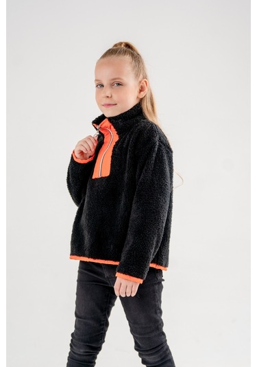 Garnili Peluş Kız Çocuk Sweat 4523 Siyah
