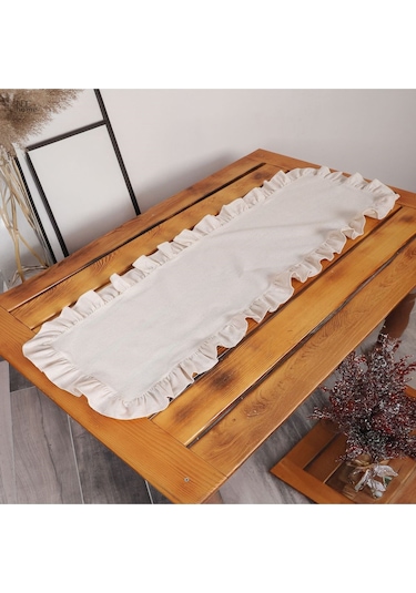 Dnc Home Tekstil Ndchome Keten Krem Fırfırlı Runner Masa Örtüsü Krem