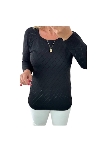 Kadın Baklava Dilimi Desenli Kazak 12781 Bgl-st04110 Siyah