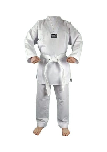 Dragondostore Dragon 10012 Fitilli Kumaş Beyaz Yaka Taekwondo Elbisesi Beyaz