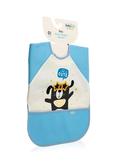 Babyjem Poli Muşamba Kollu Mama Önlüğü Mavi Outlet