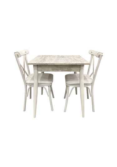 Mendel Masa Ve Bahar Çapraz Sandalye Takımı, Kristal, 70x70 Beyaz