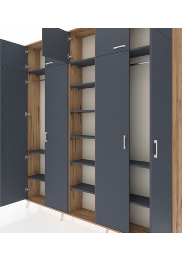 Arges Dolap 12 Raflı 9 Kapaklı 2 Askılı 220x30x243 Çam-antrasit/antrasit Antrasıt/antrasıt