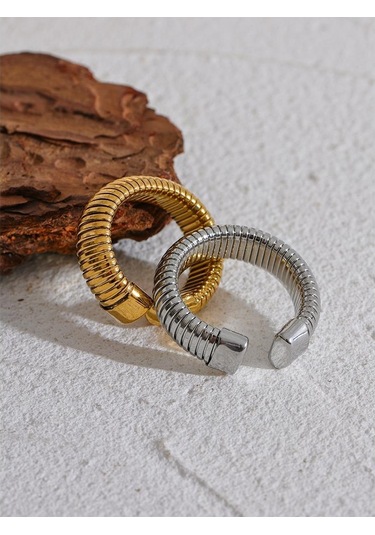 Altın Eetit Moda Paslanmaz Çelik Yuvarlak Elastik Açık Halka 2023 Minimalist 18k Pvd Kaplama Metal Klasik Doku Takı Anillo Bijoux Altın