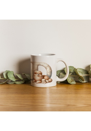 D Harfi Tasarım Bardak, Sevimli Hayvan Temalı Harf Bardağı Beyaz